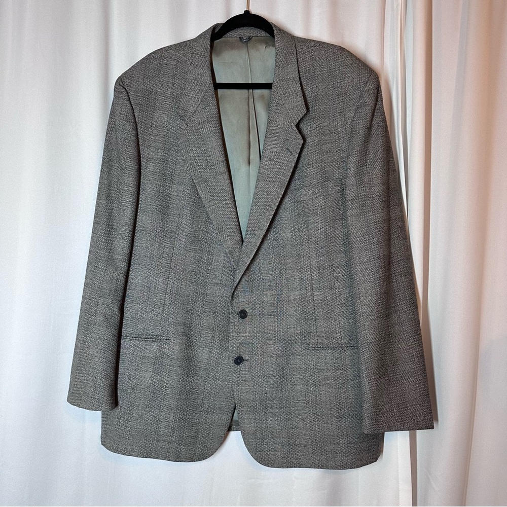 Vtg TALLIA Blazer Sport Coat 46R? Casual Jacket 100% Wool Two Button Grey‎ *READ